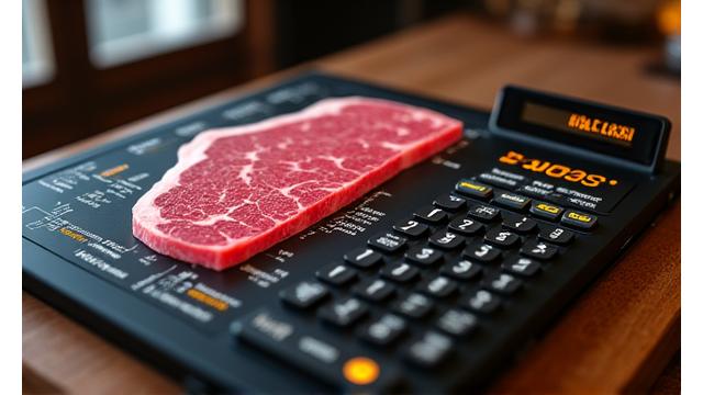 計算機と和牛の部位が描かれた図のイメージ