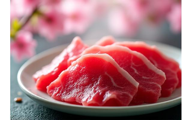 春の桜を背景にしたしゃぶしゃぶ用和牛