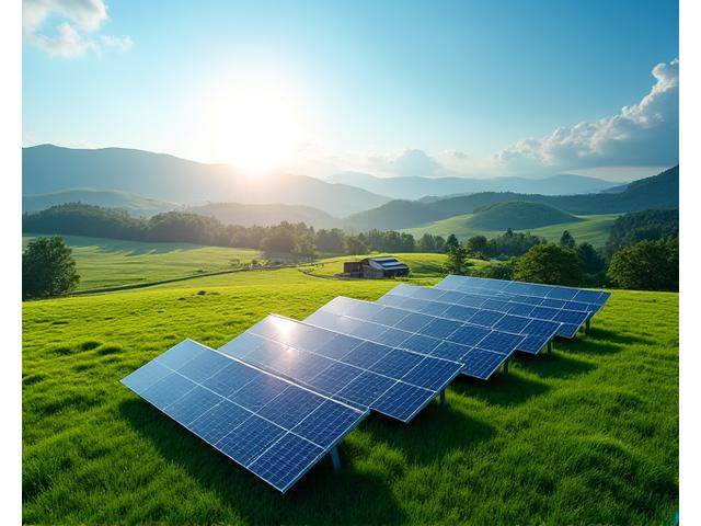 広々とした牧草地のすぐ隣に広がる太陽光発電パネル。その奥には牛舎が見える