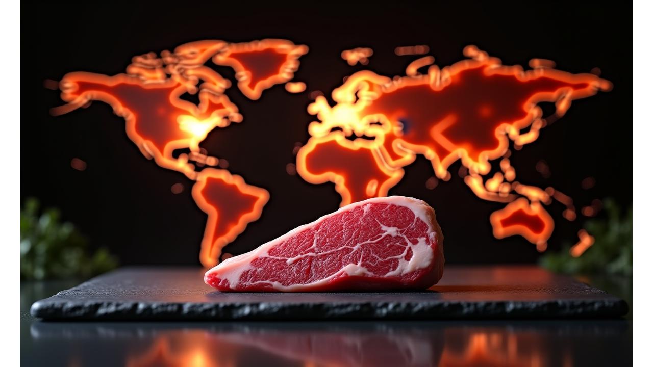 世界地図上に和牛の輸出ルートが描かれ、東京から各大陸へ広がる様子